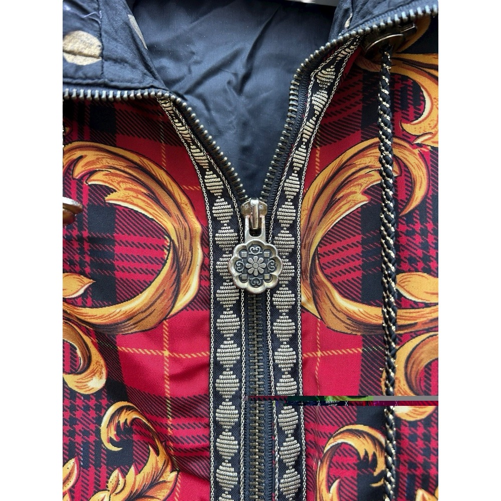 Vintage 90s Off Limits Bomber Jacket Plaid Ornate Baroque Mens Medium Full Zip - Picture 6 of 9